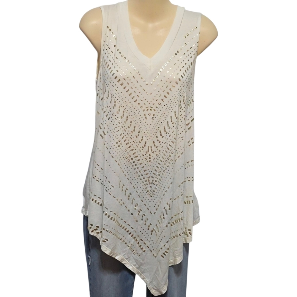 B.L.E.U. Cream Sleeveless Tank Top With Gold Details